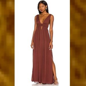 INDAH l Revolve Anjeli Maxi Dress Namibia Side Slits Drop Neck Open Back NWT L